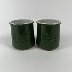 Set Of 2 La Fermiere Green Terra Cotta Christmas Trees Yogurt Pot
